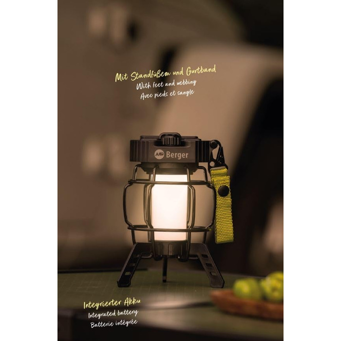 Ліхтар для кемпінгу BERGER Trueno Акумуляторний світлодіодний кемпінговий ліхтар із зарядкою через USB Вуличний ліхтар із регульованою яскравістю Бездротовий аварійний ліхтар, ідеально підходить для відключень електроенергії, наметів, походів та майстерен