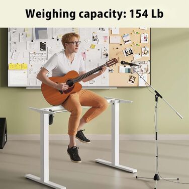 Каркас електричного столу стоячи з двома двигунами, колеса з фіксацією, регулювання висоти та довжини, ніжки столу сидячи/стоячи з кабельним лотком (Окремостоячий, Білий) Білий Окремостоячий