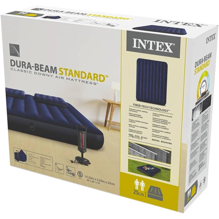 Надувне ліжко Intex Classic Downy Set - Queen - 152 x 203 x 22 см - 4 місця - Синє односпальне