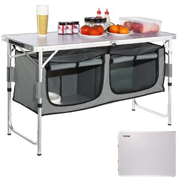 Кухня для кемпінгу VEVOR з сумкою для перенесення, регульована кемпінгова шафа, дорожня кухня, кухонний ящик, шафа для намету, кухня для кемпінгу на свіжому повітрі, шафа для намету, кемпінг для подорожей, сірий, портативний кухонний ящик, дорожня кухня