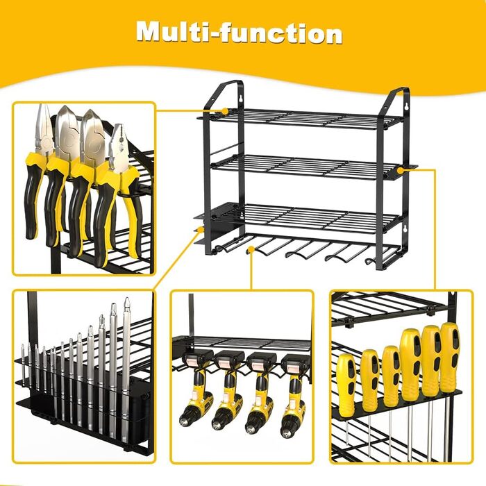 Органайзер для електроінструменту Органайзер для електроінструменту Тримач для дрилів Настінне кріплення, Надміцна металева полиця для інструментів, Органайзери та зберігання гаражних інструментів, Тримач для дрилі Настінне кріплення Black 2