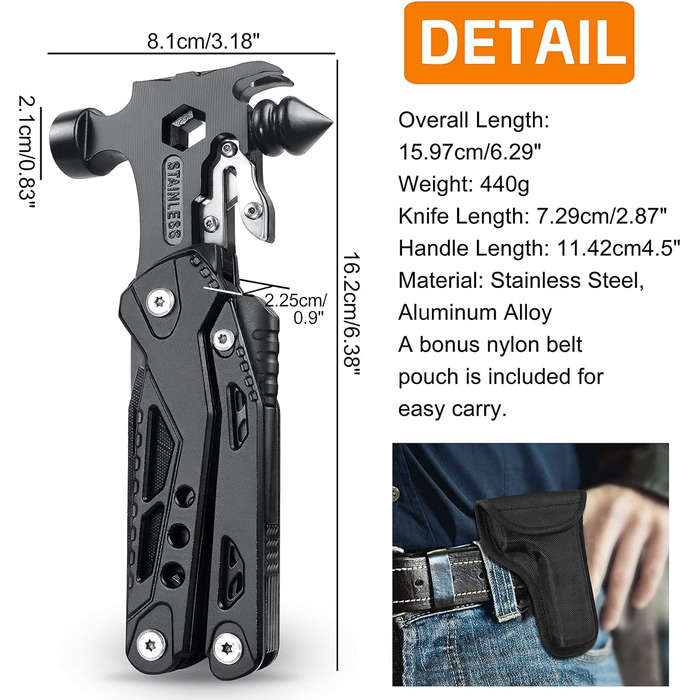 Подарунки для чоловіків, кишеньковий молоток 37 в 1 з набором багатофункціональних інструментів зі сніжинкою, багатофункціональні