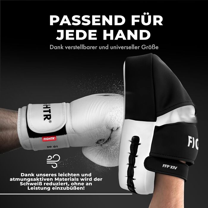 Накладки на руки преміум-класу FIGHTR - ідеальна амортизація та стабільність Боксерські рукавички для бойових видів спорту, включаючи сумку для перенесення Накладки Focus для боксу, MMA, муай-тай тощо. Білий/чорний