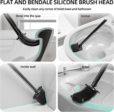 Щітка для туалету силіконова, щітка для туалету з силікону зі швидковисихаючим тримачем, антибактеріальна щітка для туалету та три