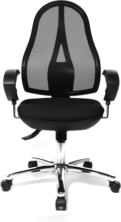 Офісний стілець Topstar Open Point SY Deluxe з регульованими по висоті підлокітниками, чорний, чорна сітчаста спинка