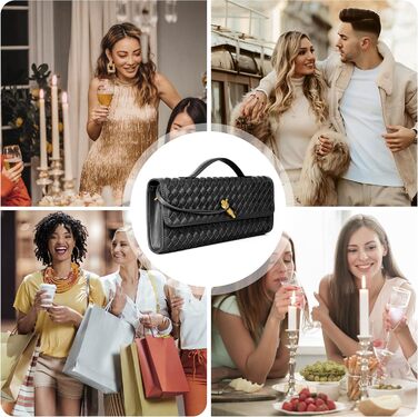 Плетений гаманець для жінок, вечірня сумочка, клатч, плетена шкіра, сумка через плече, офіційна вечірня сумка. Чорна плетена шкіра та замша.