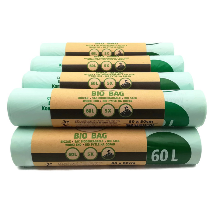 Біорозкладні пакети для сміття, зелені, 60 л, 50 шт.