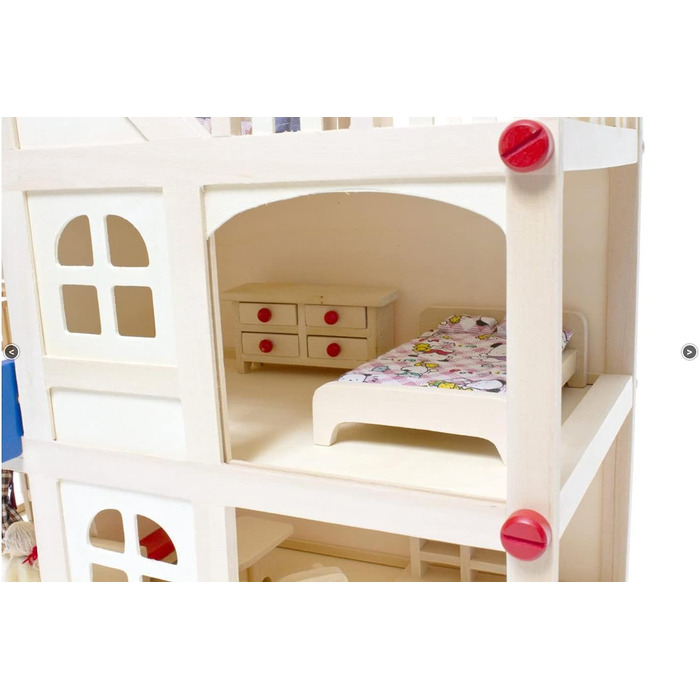 Дерев&39яний ляльковий будиночок для ляльок, кімната для ляльок з 3 поверхами, 4 ляльки та 15 предметами меблів, ручка для перенесення 555x26 см