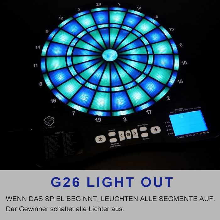 Електронна мішень для дартсу Turnart, електронна мішень для дартсу, електронна мішень для дартсу зі світлодіодним підсвічуванням цифр, професійна електронна мішень для дартсу з 6 м&39якими синіми дротиками