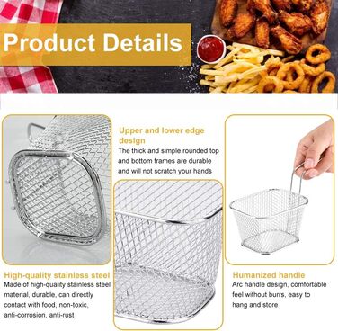 Кошик для смаження DECARETA 8 шт. Маленький кошик для подачі картоплі фрі Міні-кошик для картоплі фрі Кошик для картоплі фрі Кошик для фритюрниці з нержавіючої сталі Кошик для смаження для подачі картоплі фрі креветки кільця цибулі