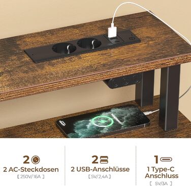 Комп&39ютерний стіл Seventable з розетками та світлодіодним освітленням, ігровий стіл 120 см з 5 шухлядами, ігровий стіл з підставкою для монітора, для офісу, кабінету, спальні, вітальні, вінтажний коричневий, 120 см