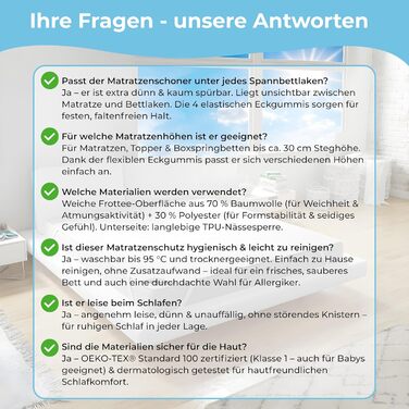 Водонепроникний наматрацник 180x200 - Дерматологічно протестовано - Тонкий наматрацник 180x200 Водонепроникний - 70 бавовна та прання до 95 - Наматрацник для нетримання 180x200 см 4 шт. кутова еластична фіксація