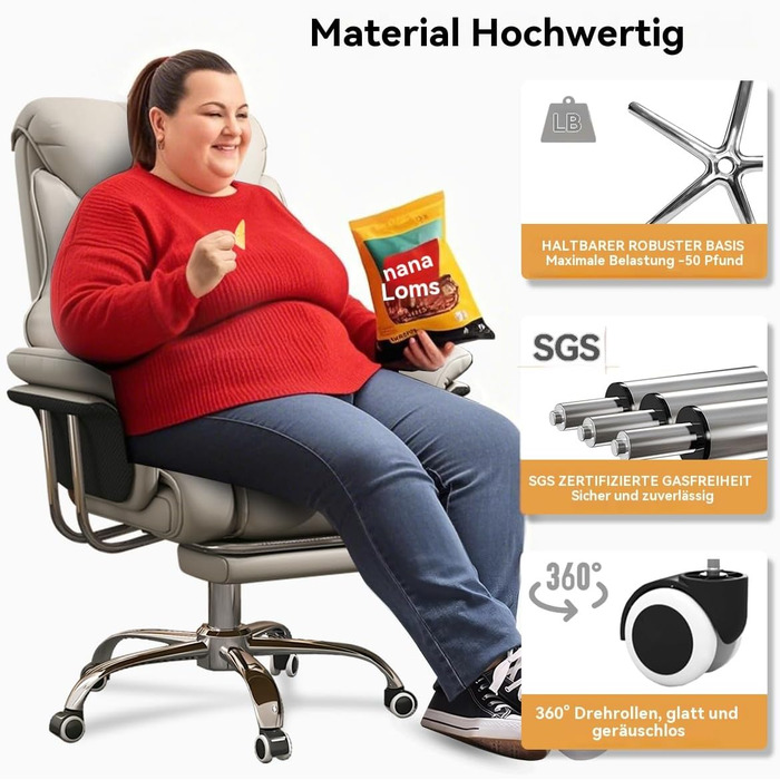 Велике та високе офісне крісло, вантажопідйомність 250 кг, надзвичайно широке шкіряне крісло керівника з висувною підставкою для ніг, міцне ергономічне крісло, комп&39ютерне крісло з регульованою висотою, біле, 59*49*120