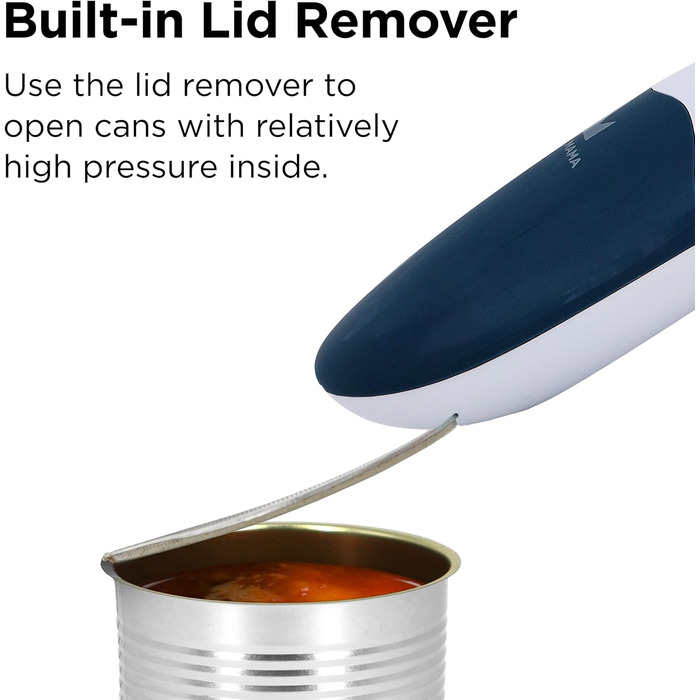 Електричний консервний нож Kitchen Mama V2 - Покращене лезо відкриває будь-яку форму банки, консервний ніж без гострих країв, гігієнічний, компактний і бездротовий -Navy