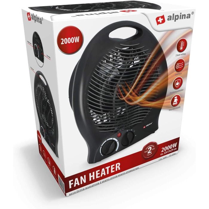 Тепловентилятор Alpina модель LQ801 - 2000 Вт - Портативний - Термостат - Захист від перегріву