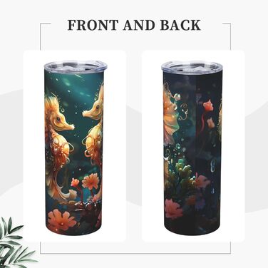 Кухоль з прямою трубочкою, мила пара морських коників, друкований дизайн, дорожній кухоль, підходить для кемпінгу, офісу та дому, 590 мл