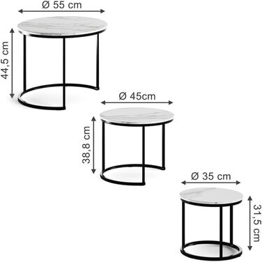 Набір журнальних столиків Vicco Montreal, білий/чорний, 55 x 55 см, 3 предмети, білий/чорний, комплект з 3 предметів