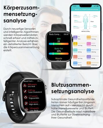 Новий смарт-годинник з ЕКГHRV/ІМТ/сечовою кислотою для чоловіків і жінок, 1,97-дюймовий AMOLED годинник для здоров&39я з Bluetooth-дзвінками, 24-годинний монітор серцевого ритму/сну/кров&39яного тиску/екстрений виклик SOS, фітнес-годинник для Android/iOS 