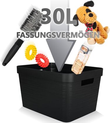 Набір із 6 ящиків для зберігання Stimo об&39ємом 30 л, пластикові кошики для зберігання з ручками, для полиць у ванній кімнаті, органайзери (чорний, набір із 6 предметів 30 л) Чорний набір із 6 предметів 30 л