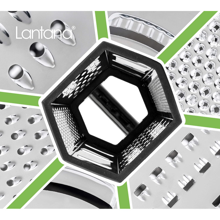 Терка Lantana 6-гранна з контейнером - ручна терка/слайсер/подрібнювач. 6 незамінних кухонних функцій для крупного, середнього, др