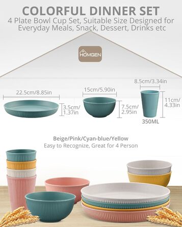 Набір посуду для кемпінгу HOMGEN на 12 осіб пластикові тарілки, миски, чашки та столові прибори для пікніків, відпочинку на природі та грилю (стиль A)