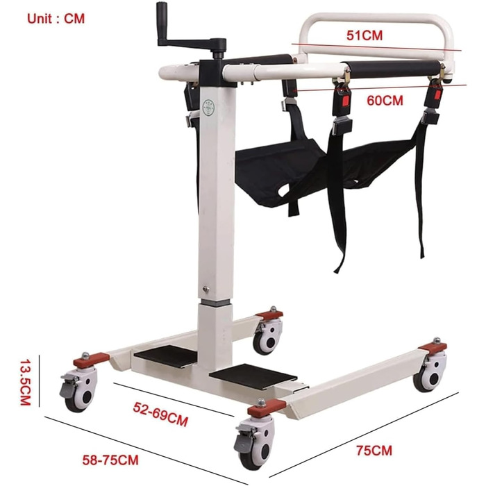 Переносне крісло колісне для підйому пацієнтів транспортне мобільне крісло зі сталі з м'яким сидінням і тумбочкою зручне транспортування для перенесення тіла пацієнтів більш надійне