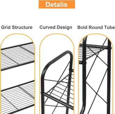 Металева підставка для рослин Bomblap, 3-рівнева підставка для рослин, тримач для квіткових горщиків для зовнішнього використання, балкону, саду, багатофункціональна підставка для квітів великої місткості, чорна