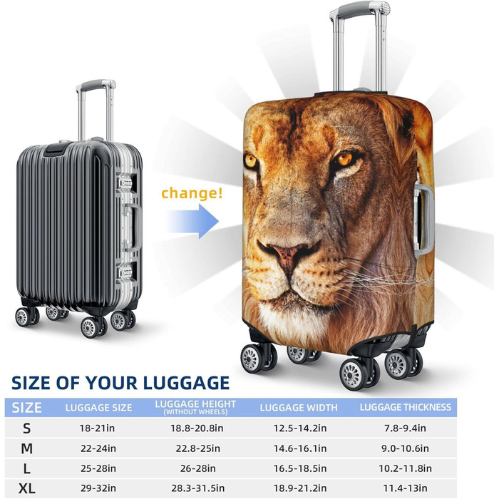 Чохол для валізи Cool Lion, міцний захист багажу, підходить для валіз розміром 45.7-81.3 см, Чорний, Великий