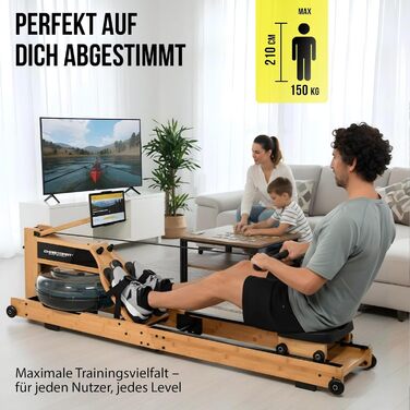 Складаний водний гребний тренажер Christopeit для домашнього використання WP5000 або Colorado - дерев&39яний гребний тренажер, гібридна система водно-магнітних систем, Kinomap, Bluetooth Colorado - бамбук