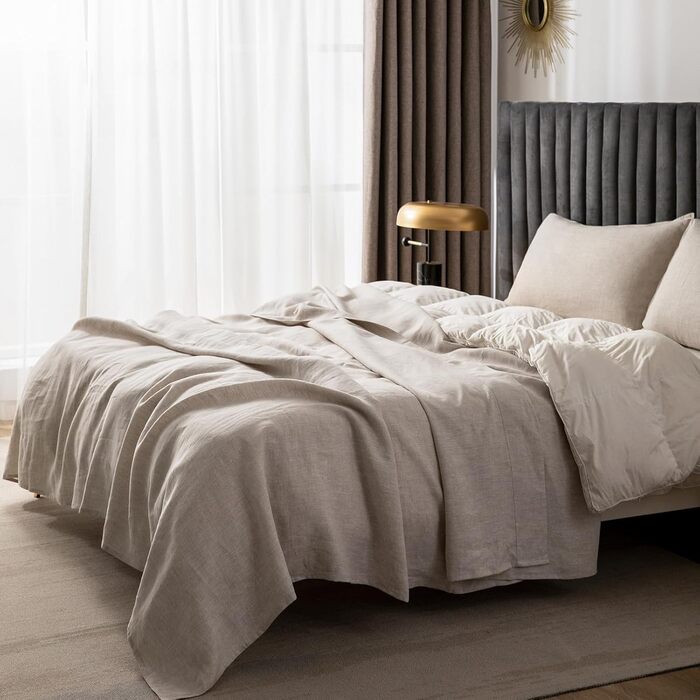 Льняна постільна білизна CHUFFED, 100 льон, простирадло з пранням, дихаюча постільна білизна для фермерських будинків, м&39яке пране покриття, лише простирадло, 1 простирадло (150 см x 250 см, натуральний льон), 150250 см