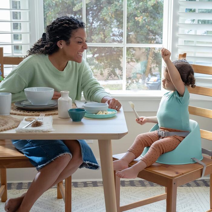 Крісло для годування, 3-точкові ремені безпеки, знімні ремені, що миються - аквамариновий блакитний