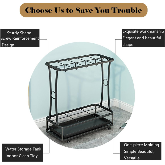 Підставка для парасольки для входу, тримач для парасольки, окремо стояча підставка для парасольки, підставка для парасольки - органайзер для зберігання відра для парасольки чорний 21 отвір*24 гачки чорний 21 отвір*24 гачки