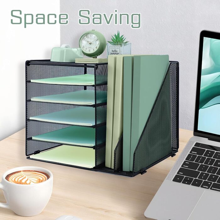 Рівневий настільний органайзер з 2 додатковими вертикальними папками для файлів, лоток для паперу, настільні лотки для паперу формату A4, тримач для журналів для домашнього офісу, чорний, 5 рівнів з 2 вертикальними папками, 5-