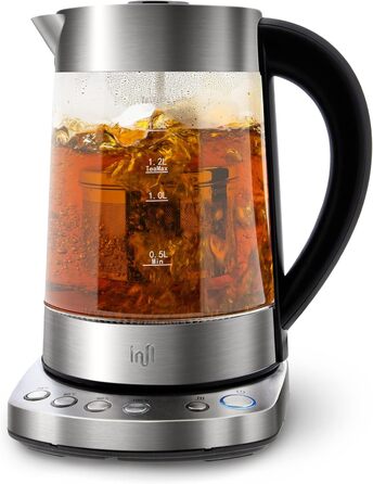 Скляний чайник Impolio PREMIUM LED з регулюванням температури функція збереження тепла, ситечко для чаю з нержавіючої сталі насадк