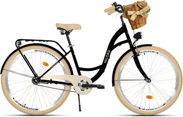 Дюймовий велосипед з однією швидкістю, чорно-кремовий, комфортний, з кошиком та заднім багажником, голландський велосипед, жіночий велосипед, міський велосипед, ретро, вінтаж, 26-