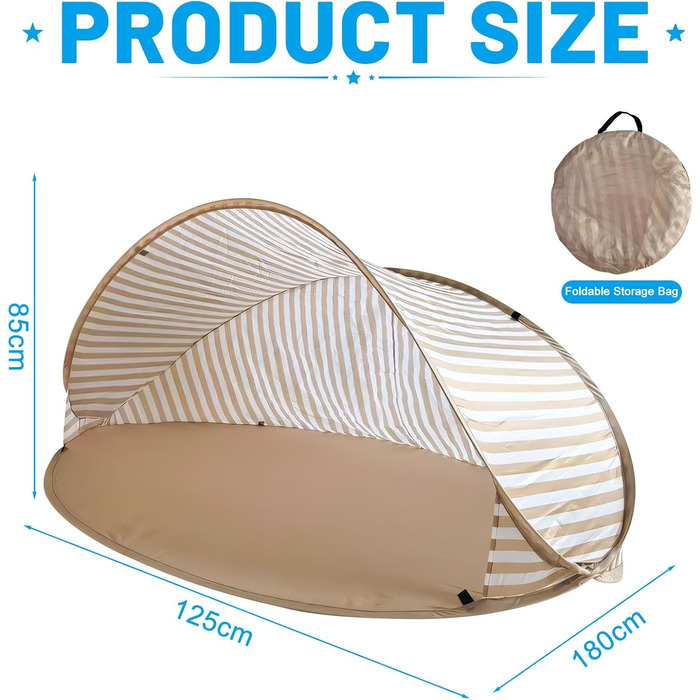 Розкладний пляжний намет, портативний великий пляжний намет, автоматичний пляжний намет, захист від ультрафіолету 50, сонцезахисний намет, вітрозахисний, невеликий розмір у пакувальному спорядженні