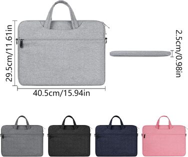 Сумка для ноутбука з плечовим ременем для ноутбуків розміром 39,6 - 40,6 см (15,6 - 16 дюймів), плюшева, м'яка, темно-сіра