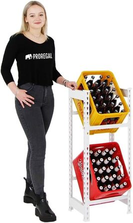 Полиця для напоїв PROREGAL Camel на 2 ящики, ВxШxГ 100x40x30 см, вантажопідйомність на полицю 100 кг, біла, полиця для льоху, полиця для зберігання, полиця для майстерні, полиця для гаража, ВxШxГ 100x40x30 см, біла