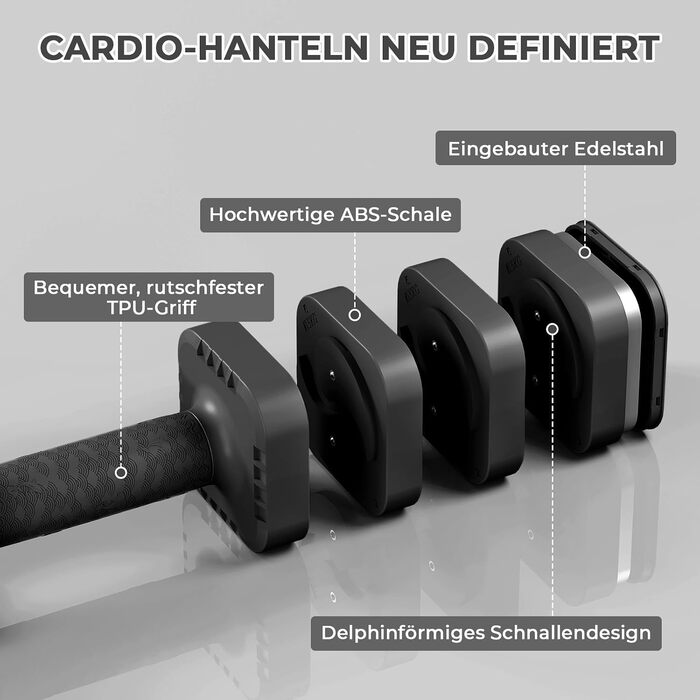 Набір регульованих гантелей Dripex (2,5 кг, 5 кг, 7,5 кг), квадратні, чорні, 2 x 5 кг