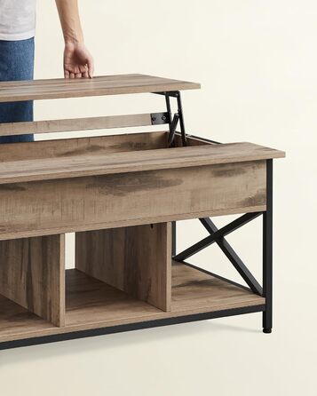 Журнальний столик VASAGLE, стіл для вітальні з регульованою висотою, журнальний столик, відкрите та приховане місце для зберігання, X-подібні стійки, 60 x 100 x (48-62) см, колір верблюжого коричневого та чорного кольорів LCT205K50 60 x 100 x (48-62) см, 