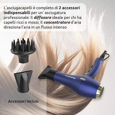 Професійний фен з AC-мотором, 2300 Вт, 2 швидкості та 3 температурні режими, подача холодного повітря, концентратор для волосся, дифузор для кучерявого волосся