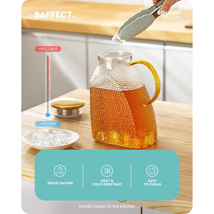 Глечик для води Baff, графин зі скла з кришкою з нержавіючої сталі, герметичні дверцята холодильника Графини для гарячих або холод