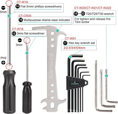 Набір велосипедних інструментів із 27 предметів для ремонту гірських/шосейних велосипедів з футляром для зберігання