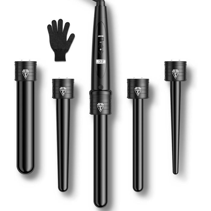 Щипці для завивки волосся 5 в 1 LCD керамічне покриття Багатофункціональні змінні щипці для завивки волосся з рукавичками Комплект