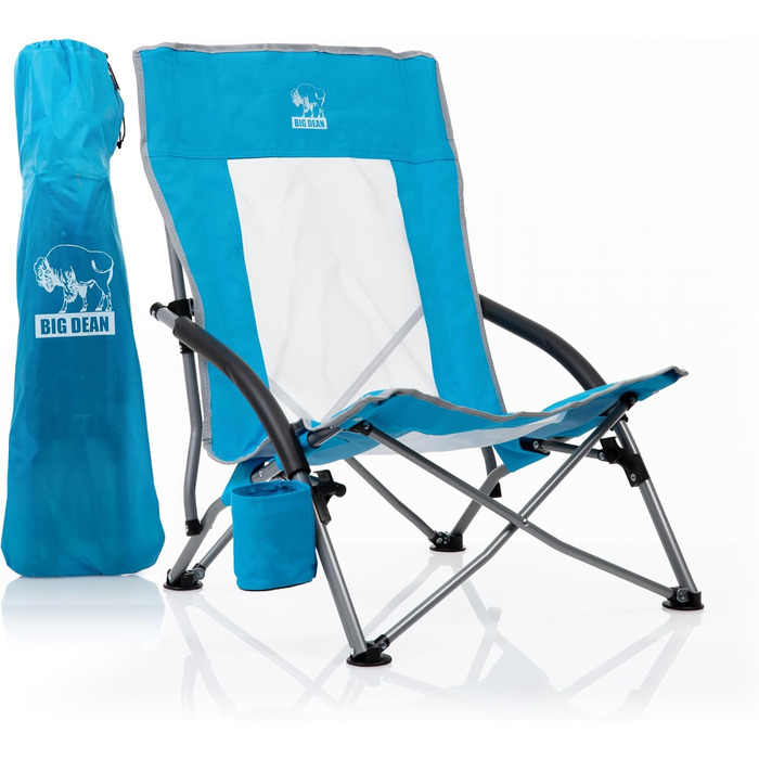 Складаний пляжний стілець BigDean, легкий та стійкий, з тримачем для напоїв