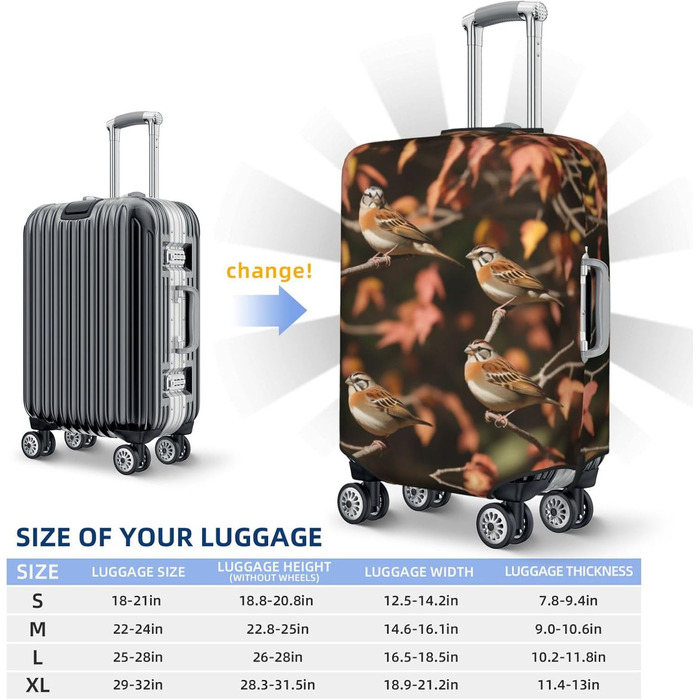 Чохол для валізи Sparrow, міцний захист, підходить для багажу розміром 45,7 - 81,3 см, малий, Чорний