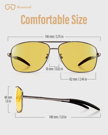 Нічні окуляри для водіння Bloomoak для чоловіків - Anti Glare-UV400 Protection-Polarized Великі металеві оправні пружинні петлі Нічні окуляри