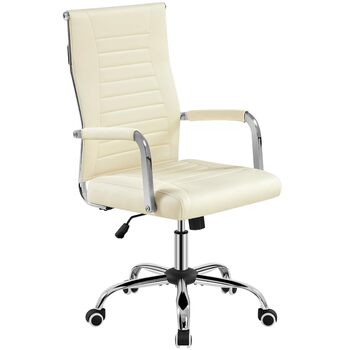 Ергономічне офісне крісло Yaheetech з підлокітниками, комп&39ютерне крісло керівника з високою спинкою, робоче крісло з функцією гойдання, вантажопідйомність до 136 кг, бежевий колір