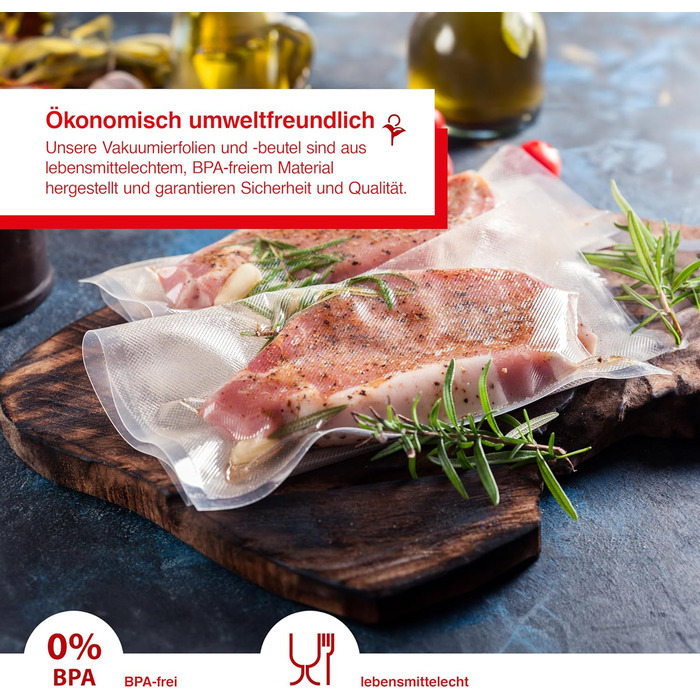 Рулони вакуумного пакувальника Solis 40 x 600 см для вакуумних пакувальників, 2 рулони для вакуумних пакетів для приготування та заморожування, нарізана за розміром та багаторазова вакуумна плівка, ідеально підходить для су-віду, 110 мкм, прозора