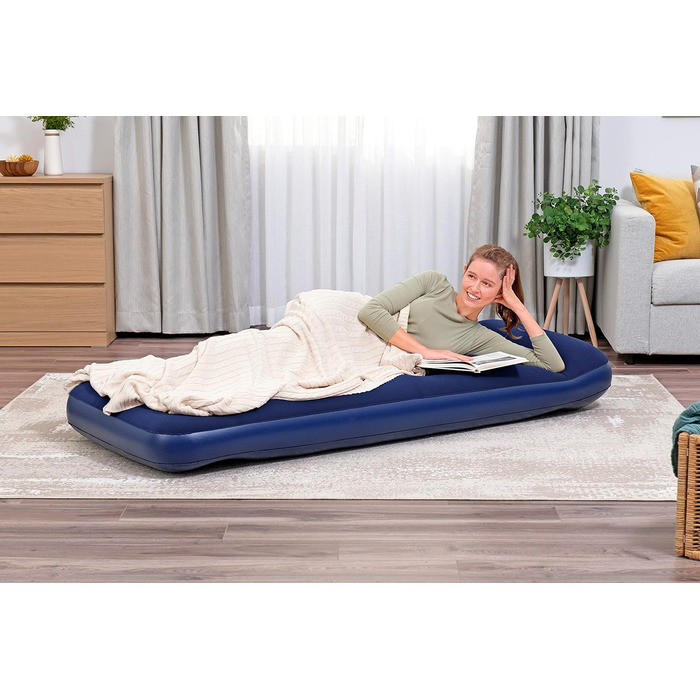 Надувне ліжко Bestway Blue Horizon Step з внутрішнім ножним насосом Single XL/Lo 185 x 76 x 28 см, синій